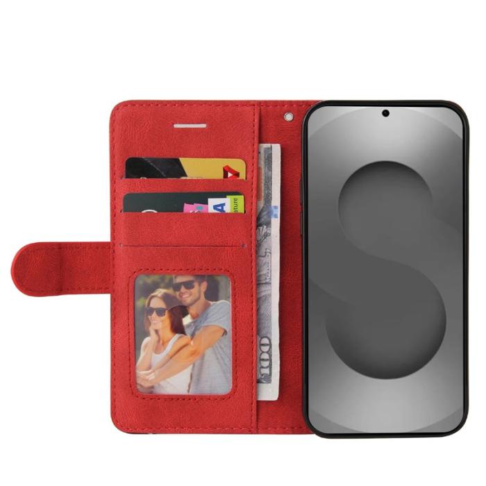 OEM - Samsung Galaxy S26 Ultra Fodral Äkta Läder Ställ - Röd