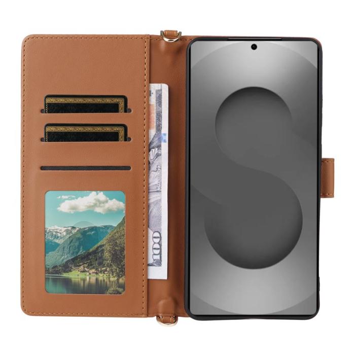 YIKATU - Samsung Galaxy S26 Ultra Fodral Äkta Läder Stativ - Brun