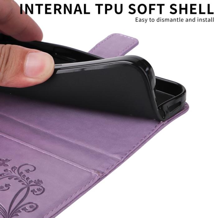 OEM - Samsung Galaxy S26 Ultra Fodral Blommönster Äkta Läder Ställ - Ljus Lila