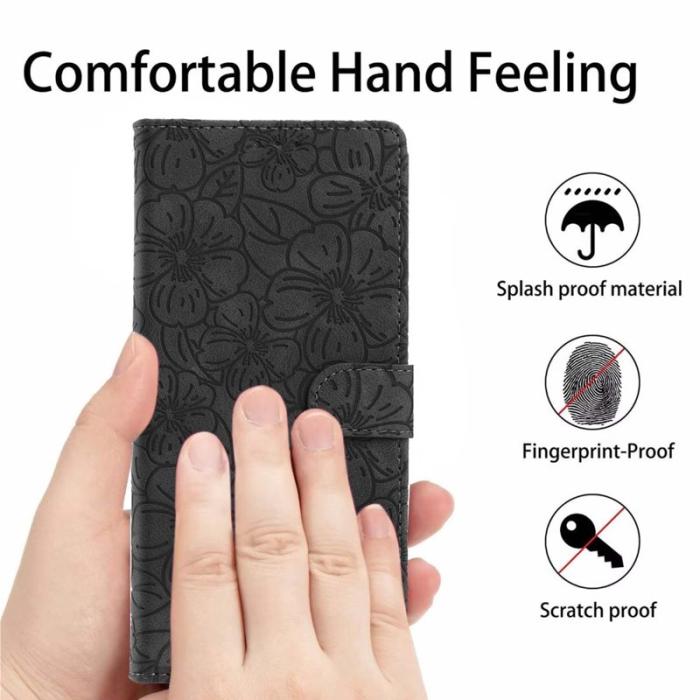OEM - Samsung Galaxy S26 Ultra Fodral Blommönster Äkta Läder Ställ - Svart