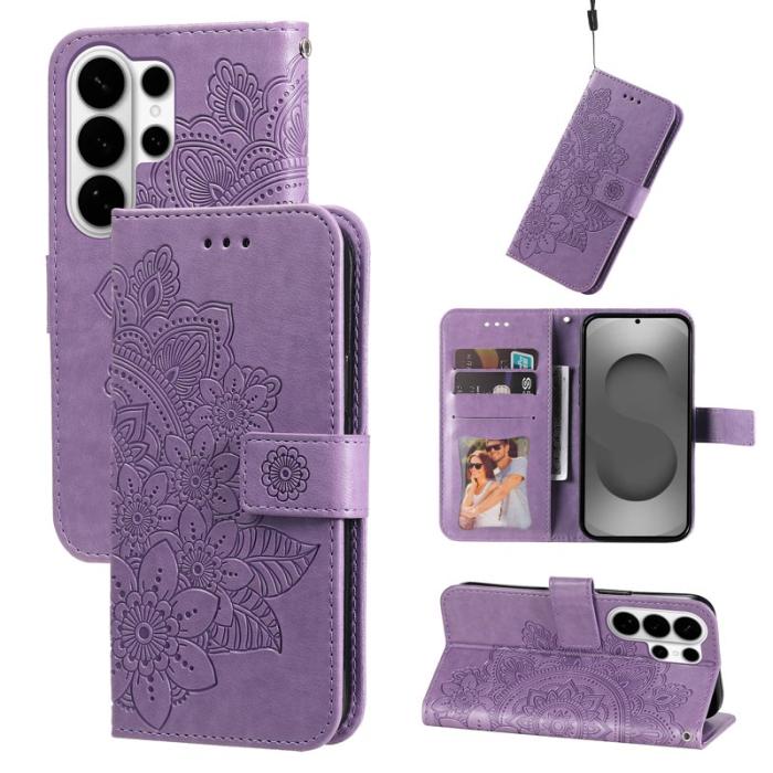 OEM - Samsung Galaxy S26 Ultra Fodral Blommönster PU Läder Ställ - Lila