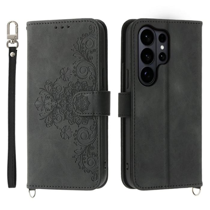 OEM - Samsung Galaxy S26 Ultra Fodral Blommönster PU Läder - Svart