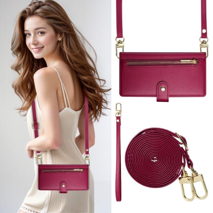 OEM - Samsung Galaxy S26 Ultra Fodral Dragkedja Äkta Läder - Röd