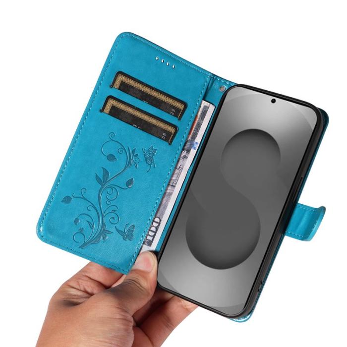 OEM - Samsung Galaxy S26 Ultra Fodral Konstläder Blommönster - Blå