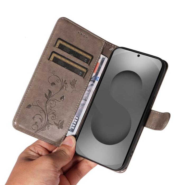 OEM - Samsung Galaxy S26 Ultra Fodral Konstläder Blommönster - Grå