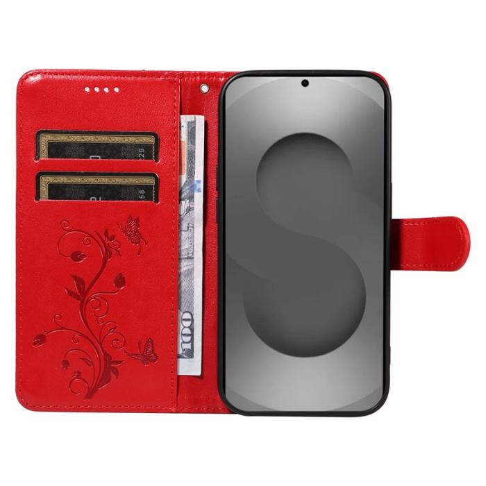 OEM - Samsung Galaxy S26 Ultra Fodral Konstläder Blommönster - Röd