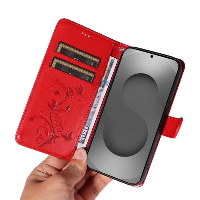 OEM - Samsung Galaxy S26 Ultra Fodral Konstläder Blommönster - Röd