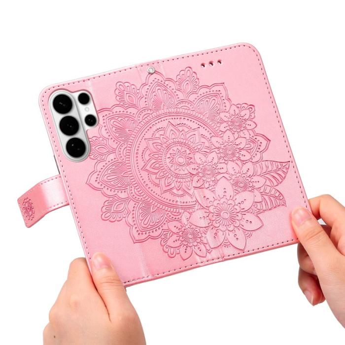 OEM - Samsung Galaxy S26 Ultra Fodral Konstläder Blommönster - Rosa
