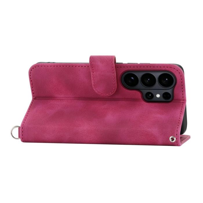 OEM - Samsung Galaxy S26 Ultra Fodral Konstläder Blommönster - Vinröd