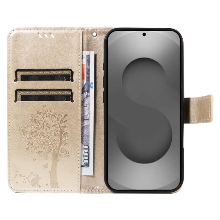 OEM - Samsung Galaxy S26 Ultra Fodral Konstläder Cat Tree Mönster - Guld