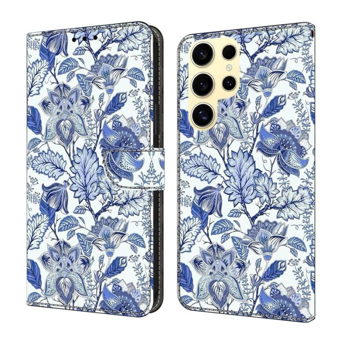 OEM - Samsung Galaxy S26 Ultra Fodral Konstläder Mönstertryck - Blå Blomma