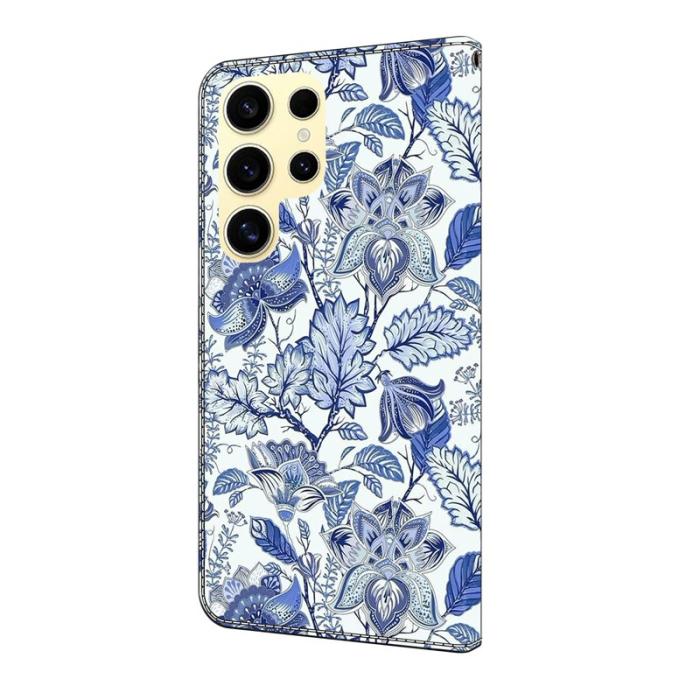 OEM - Samsung Galaxy S26 Ultra Fodral Konstläder Mönstertryck - Blå Blomma