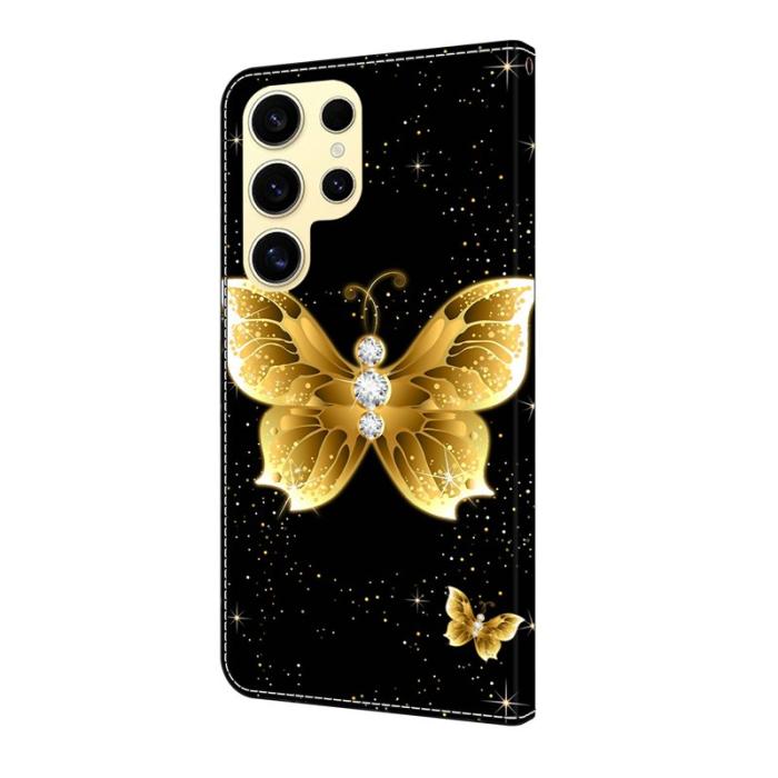 OEM - Samsung Galaxy S26 Ultra Fodral Konstläder Mönstertryck - Guldfjärilar