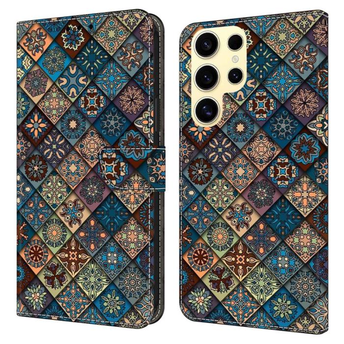 OEM - Samsung Galaxy S26 Ultra Fodral Mönstertryck Ställ Läder Flip - Blå Blommig