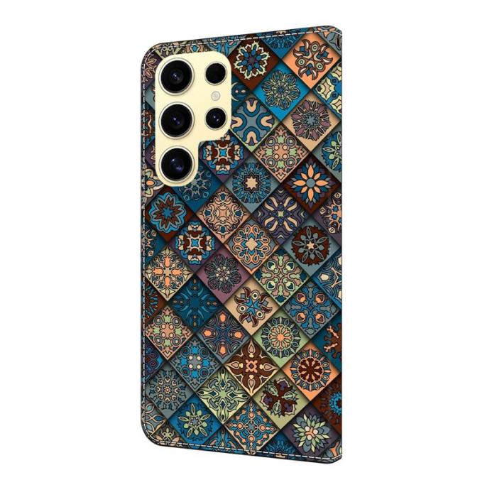 OEM - Samsung Galaxy S26 Ultra Fodral Mönstertryck Ställ Läder Flip - Blå Blommig