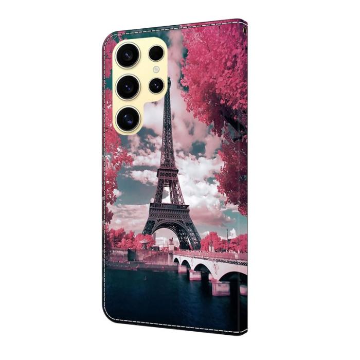 OEM - Samsung Galaxy S26 Ultra Fodral Mönstertryck Ställ Läder Flip - Eiffel Tower