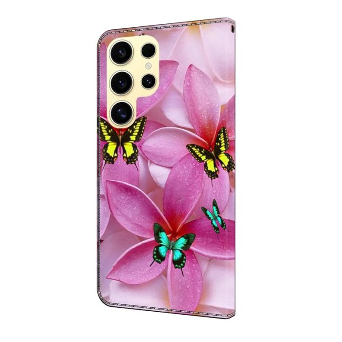 OEM - Samsung Galaxy S26 Ultra Fodral Mönstertryck Ställ Läder Flip - Rosa Blommor