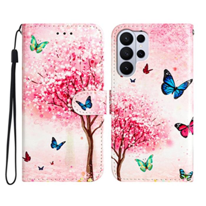 OEM - Samsung Galaxy S26 Ultra Fodral Mönstrad PU Läder Ställ - Körsbärsträd