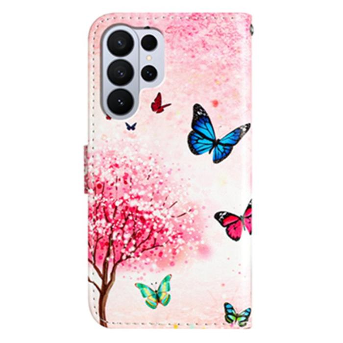 OEM - Samsung Galaxy S26 Ultra Fodral Mönstrad PU Läder Ställ - Körsbärsträd