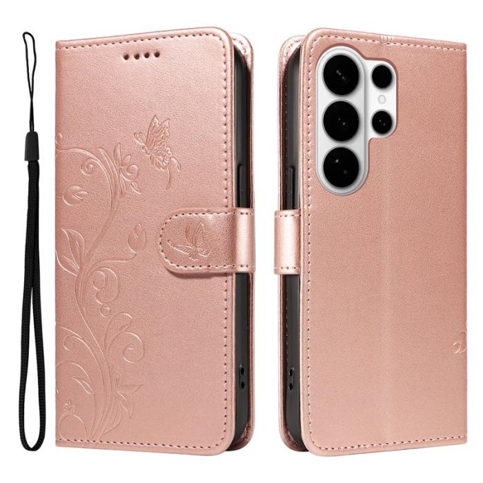 DIERFENG - Samsung Galaxy S26 Ultra Fodral PU Läder Blommönster - Roséguld