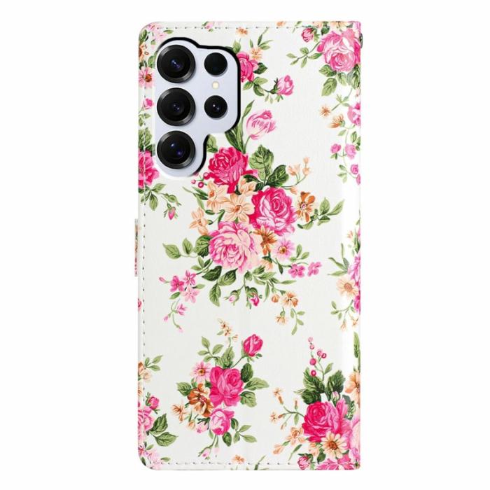 OEM - Samsung Galaxy S26 Ultra Fodral PU Läder Mönstertryck Ställ - Röda Blommor