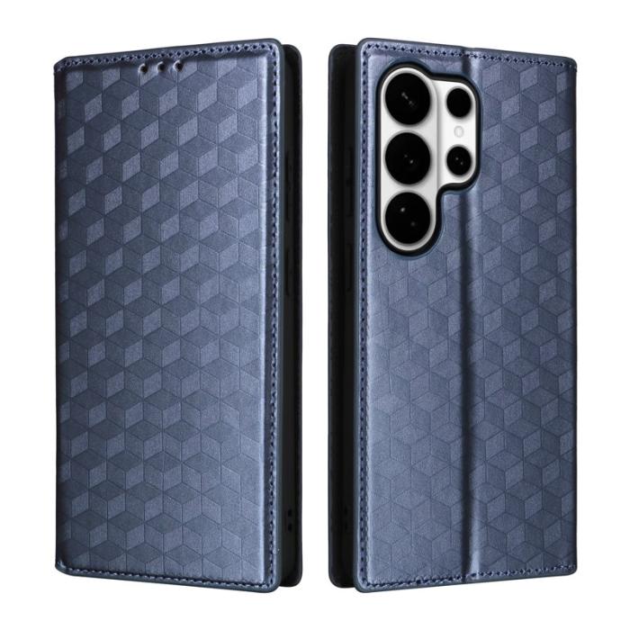 OEM - Samsung Galaxy S26 Ultra Fodral Rhombus Pr präglat Äkta Läder - Blå