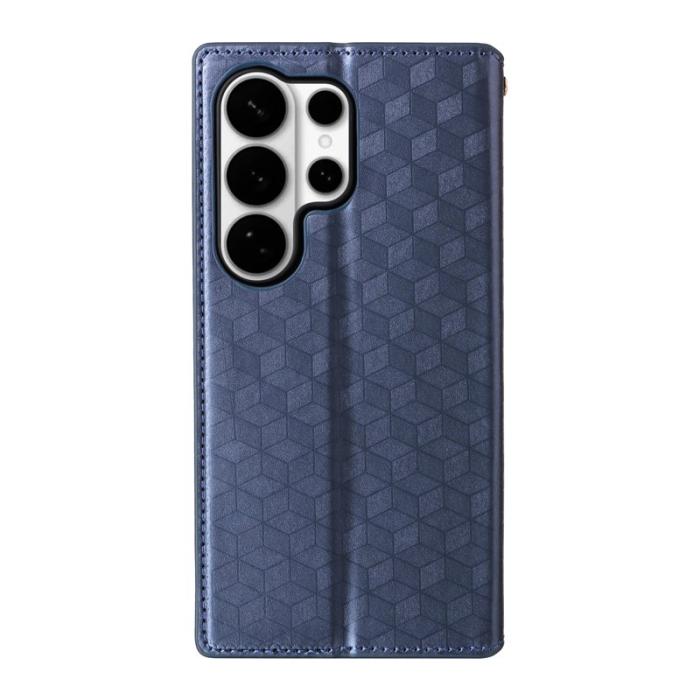 OEM - Samsung Galaxy S26 Ultra Fodral Rhombus Pr präglat Äkta Läder - Blå