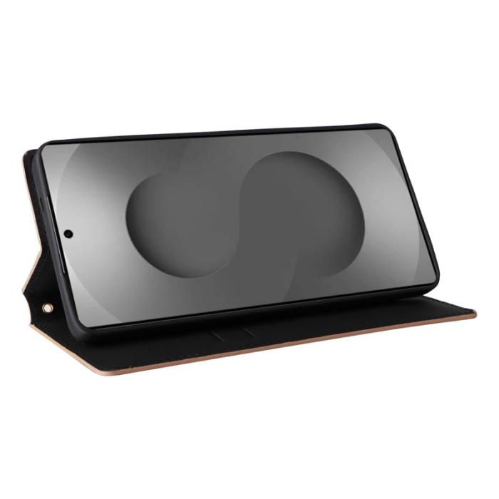 OEM - Samsung Galaxy S26 Ultra Fodral Rhombus Pr präglat Äkta Läder - Brun