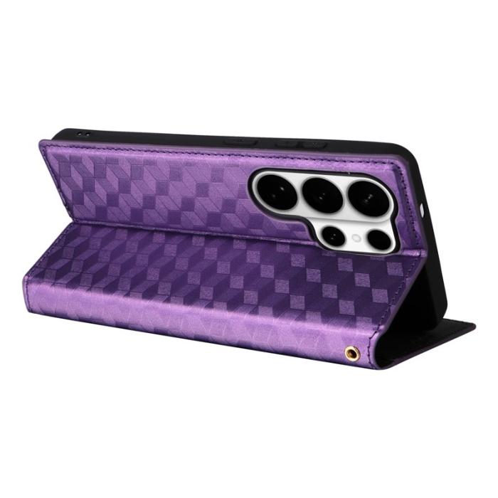 OEM - Samsung Galaxy S26 Ultra Fodral Rhombus Prägling Äkta Läder - Lila