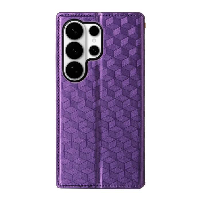 OEM - Samsung Galaxy S26 Ultra Fodral Rhombus Prägling Äkta Läder - Lila
