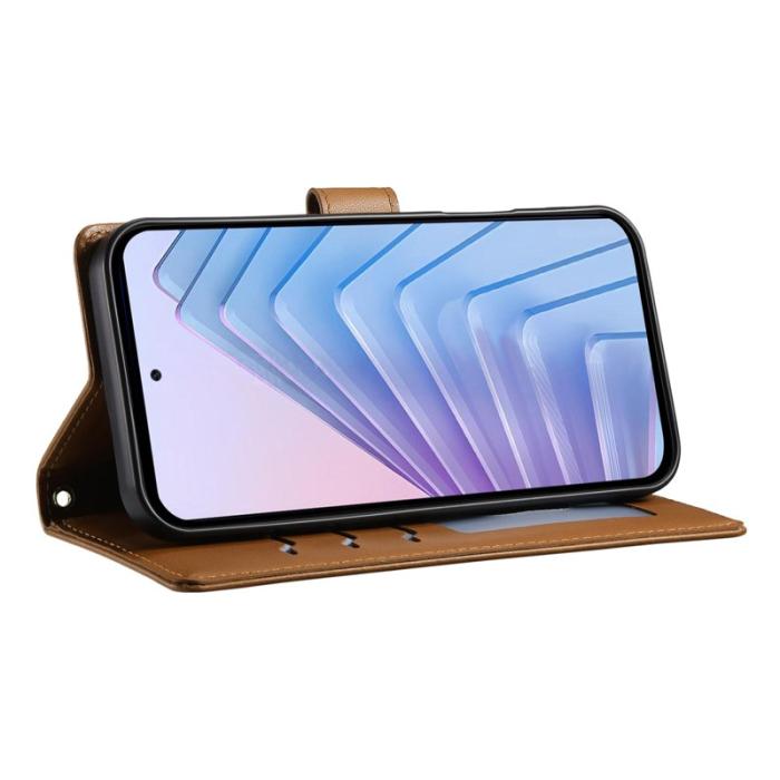 OEM - Samsung Galaxy S26 Ultra Fodral Rhombus Sömmar Äkta Läder - Brun