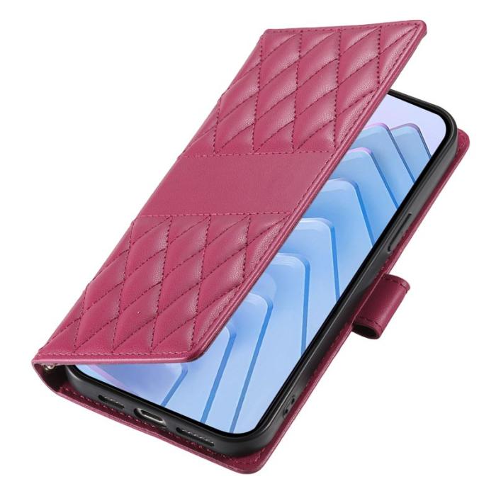 OEM - Samsung Galaxy S26 Ultra Fodral Rhombus Sömnad Äkta Läder - Röd