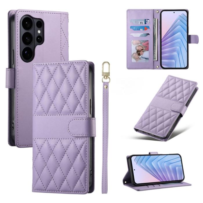 OEM - Samsung Galaxy S26 Ultra Fodral Rhombus Stitching Läder - Lila