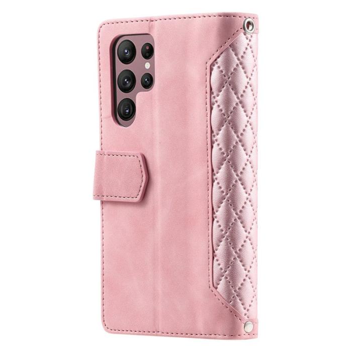 OEM - Samsung Galaxy S26 Ultra Fodral Rhombus Stitching PU Läder - Roséguld