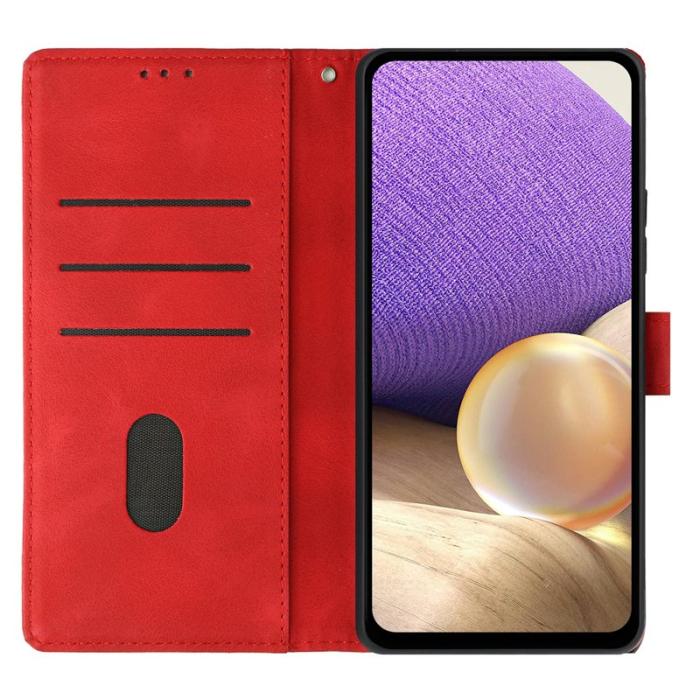 OEM - Samsung Galaxy S26 Ultra Fodral Ställ Impräntad Äkta Läder - Röd