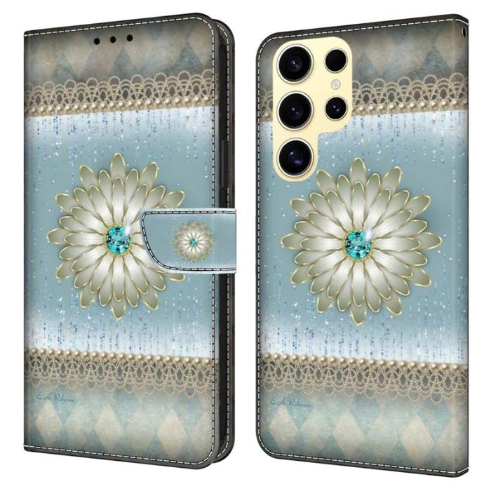 OEM - Samsung Galaxy S26 Ultra Fodral Ställ Läder Flip - Blå Diamant Blomma