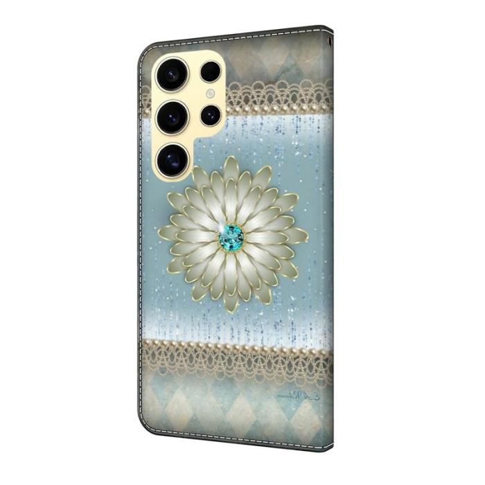 OEM - Samsung Galaxy S26 Ultra Fodral Ställ Läder Flip - Blå Diamant Blomma