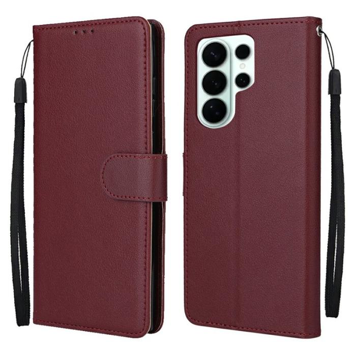 OEM - Samsung Galaxy S26 Ultra Fodral Ställ PU Läder - Vinröd