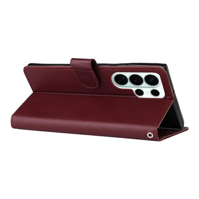 OEM - Samsung Galaxy S26 Ultra Fodral Ställ PU Läder - Vinröd