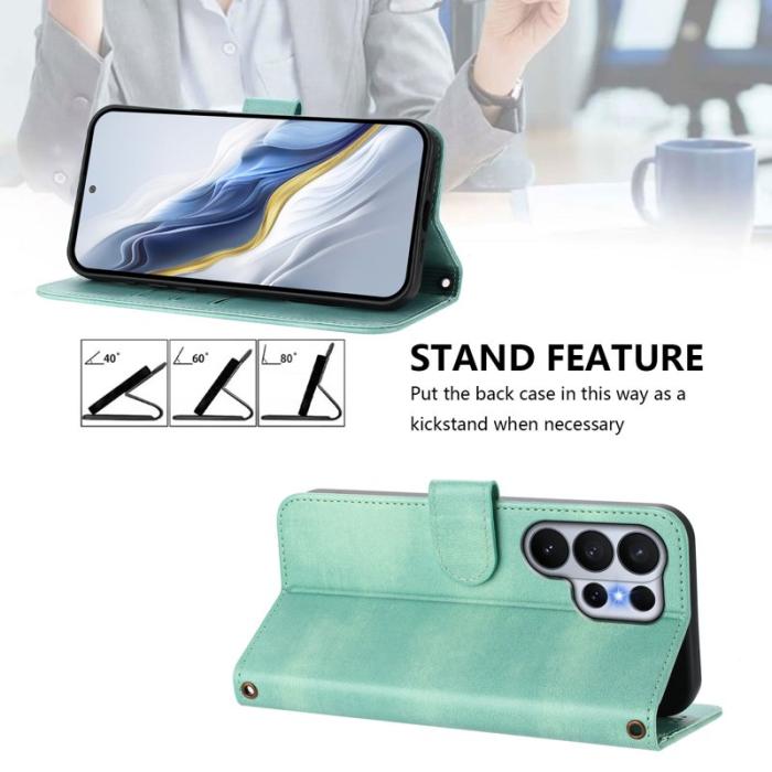 OEM - Samsung Galaxy S26 Ultra Fodral Ställ Retro Textur Äkta Läder - Mintgrön