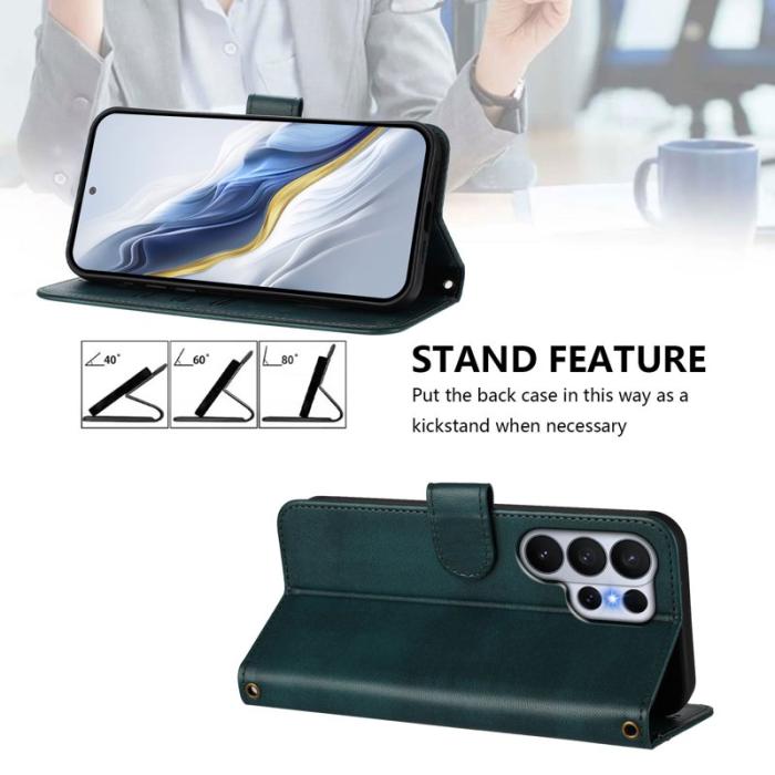 OEM - Samsung Galaxy S26 Ultra Fodral Ställ Retro Textur Äkta Läder - Mörkgrön