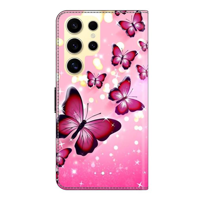 OEM - Samsung Galaxy S26 Ultra Fodral Ställning Mönstertryck Konstläder - Rosa Fjäril