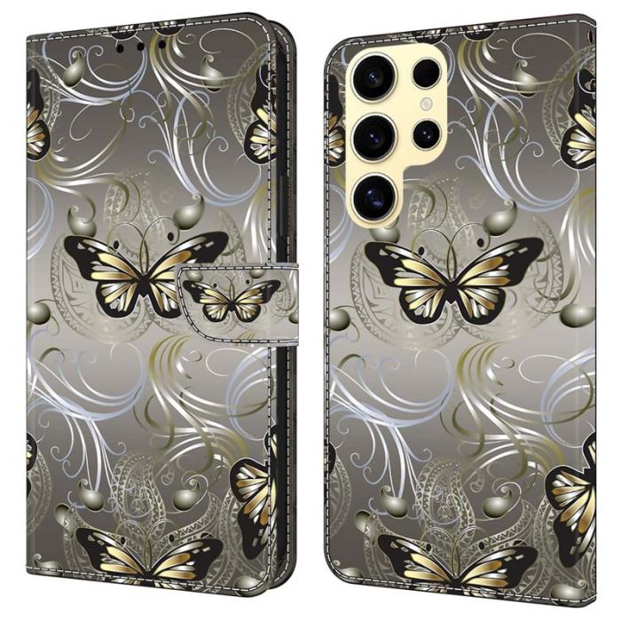 OEM - Samsung Galaxy S26 Ultra Fodral Ställning Mönstertryck PU Läder - Spetsfjäril