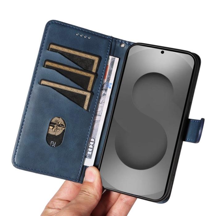 OEM - Samsung Galaxy S26 Ultra Fodral T-formade Linjer Äkta Läder - Blå