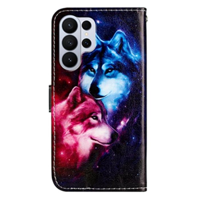 OEM - Samsung Galaxy S26 Ultra Fodral Tryckt Mönster PU Läder Ställ - Pair Of Wolve