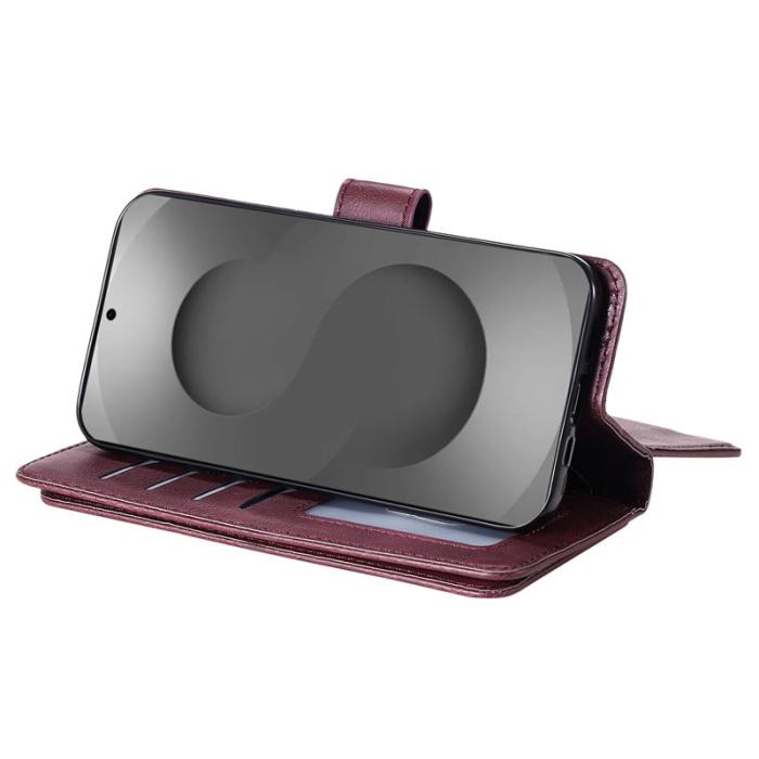 OEM - Samsung Galaxy S26 Ultra Mobilskal KonstLäder Ställ - Vinröd