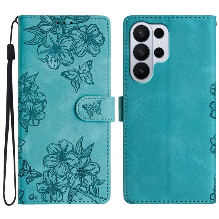 OEM - Samsung Galaxy S26 Ultra Mobilskal Butterfly Blommönster KonstLäder - Grön