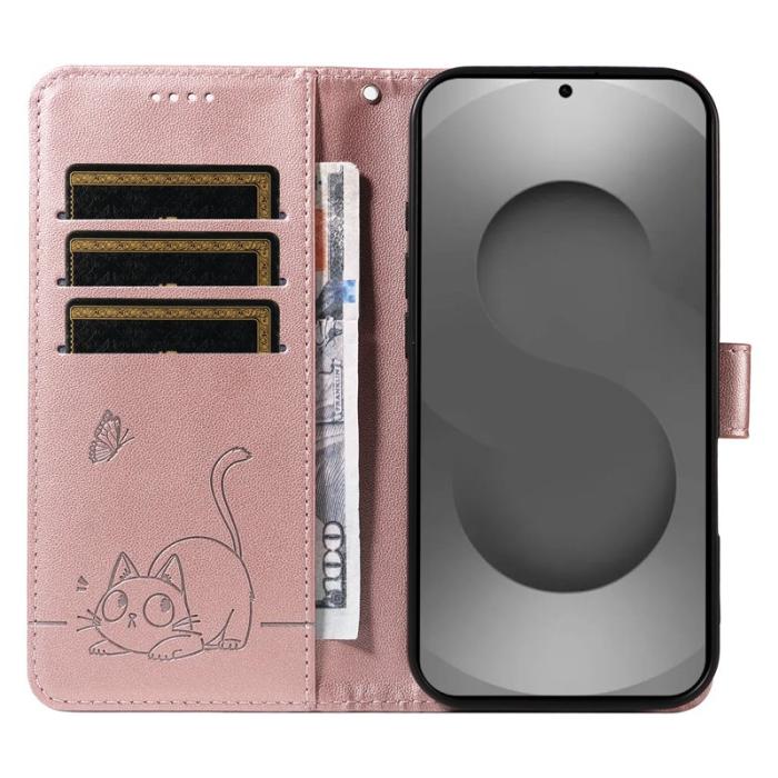 OEM - Samsung Galaxy S26 Ultra Mobilskal Kattmönster Imprint KonstLäder - Roséguld