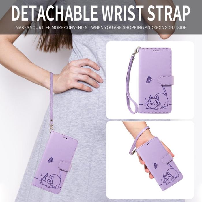 OEM - Samsung Galaxy S26 Ultra Mobilskal Kattmönster Imprint KonstLäder - Lila