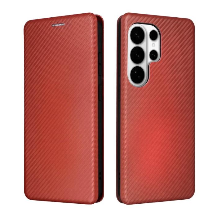 OEM - Samsung Galaxy S26 Ultra Mobilskal Kolfiber Textur Stöttålig Konstläder - Brun